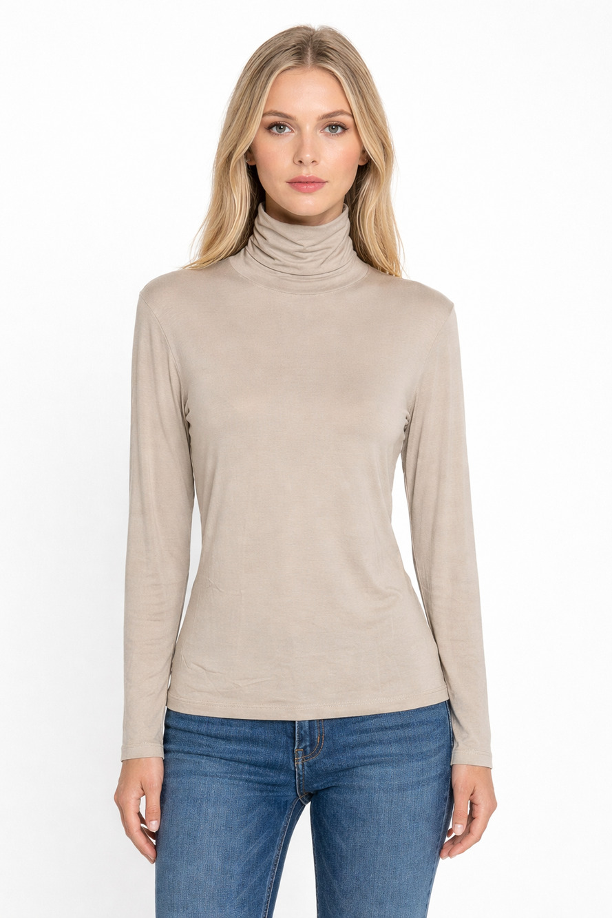 Max Mara Beige Taupe Jersey Knit Long Sleeve Mock Turtleneck Pullover Top XL